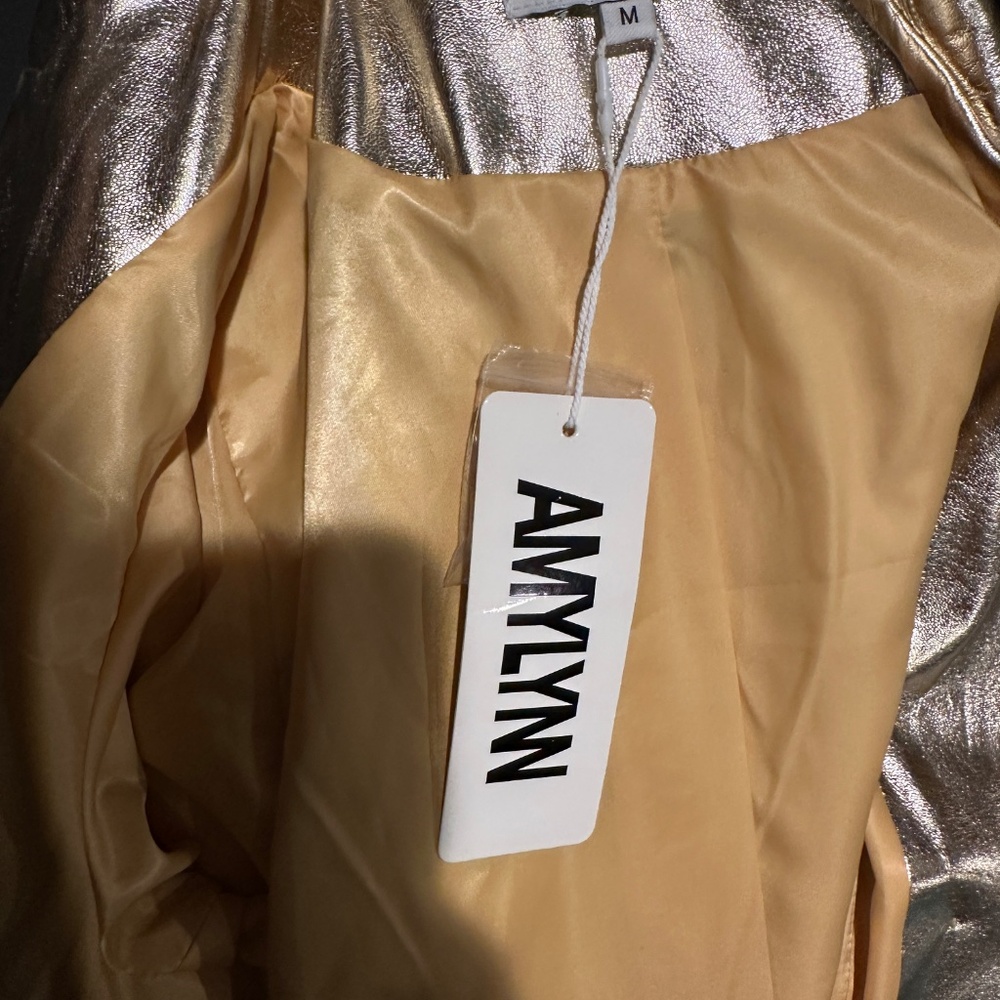 NWT Amylynn Soft Gold Metallic Coat Blazer Dress - Picture 6 of 9